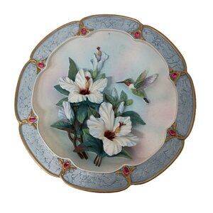 Vintage Lina Liu 3D Rose Colored Dawn Morning Jewels Hummingbird Plate Hanging